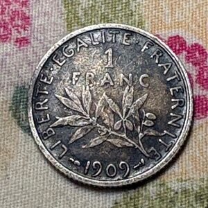 🇫🇷 1909 France 1 Franc — "La Semeuse" — Third Republic — Silver